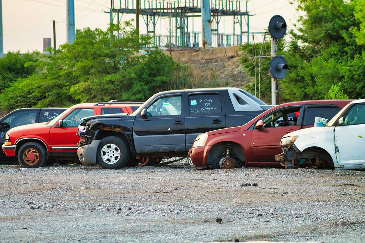 Cars and trucks at Adam Car Buyer’s Houston salvage yard